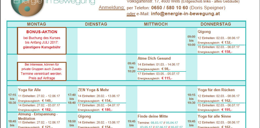 Frühjahrs Kurs- und Workshopplan