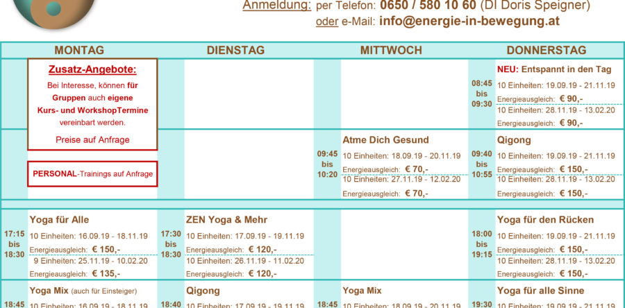 HERBST – Kurs und Workshopplan ONLINE … Start: 16.09.19